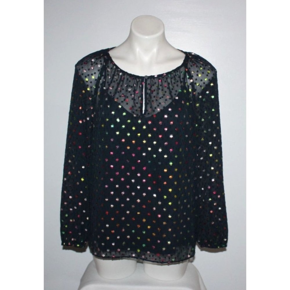 J CREW Women's Black Polka Dot Blouse Top Size M